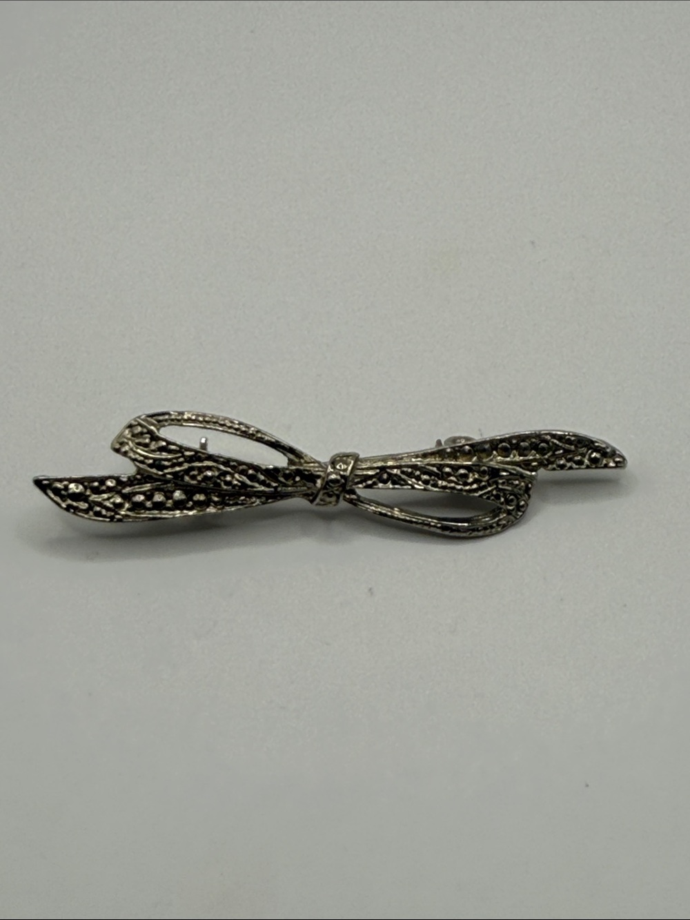 Vintage Silver Tone Rhinestone Bow Statement Brooch Pin